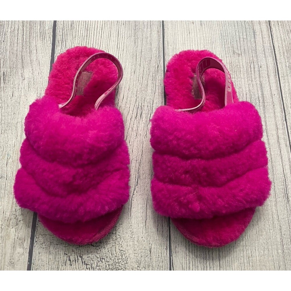 Pink Ugg Uggs Fluff Yeah Little Girl Slides Slippers Sandals Shoes, Size 11